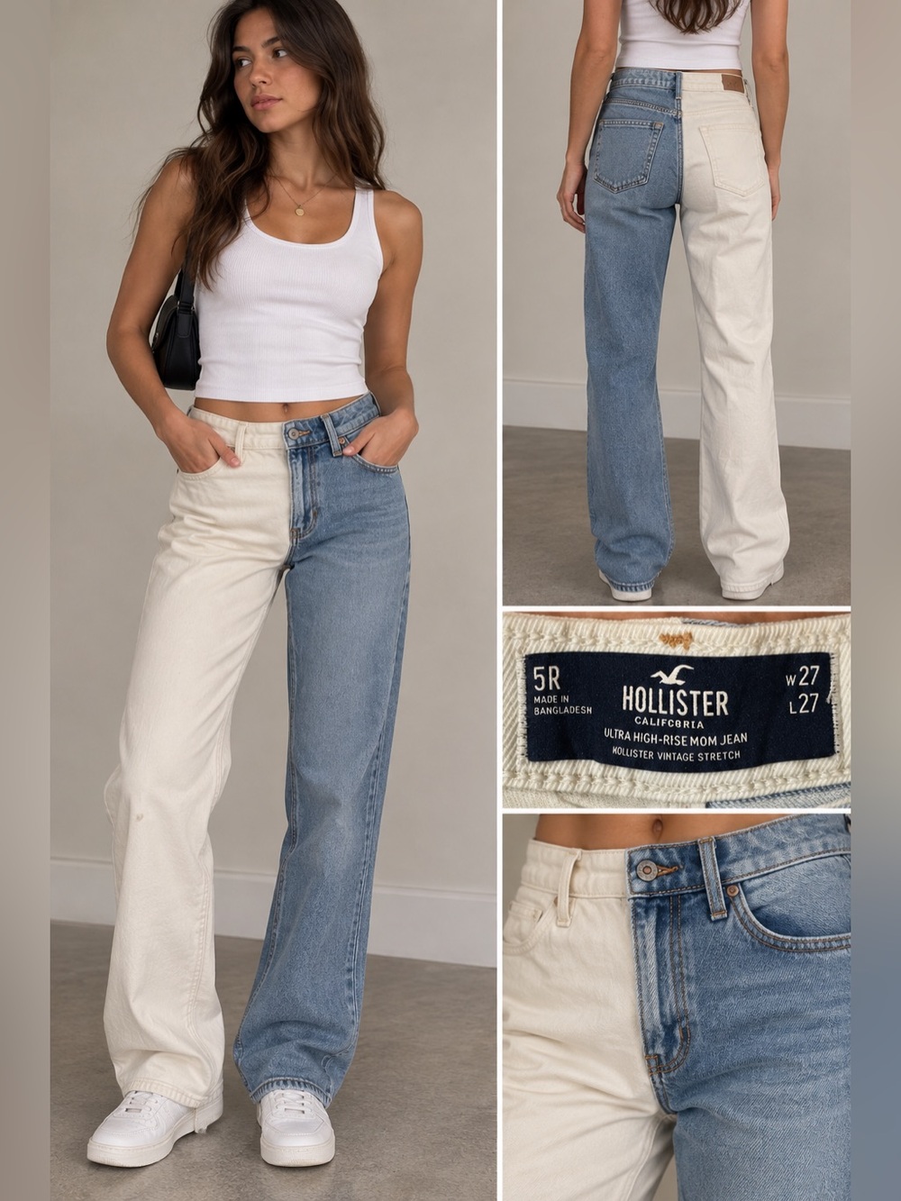 Hollister Ultra High Rise Mom Jeans Two Tone Colorblock